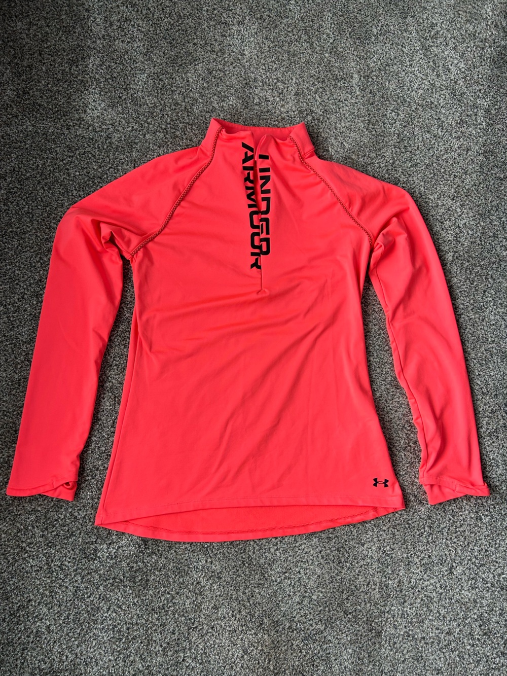 Under Armour Women’s Cozy ColdGear 1/2 Zip pullover top. Neon Pink Coral Shade